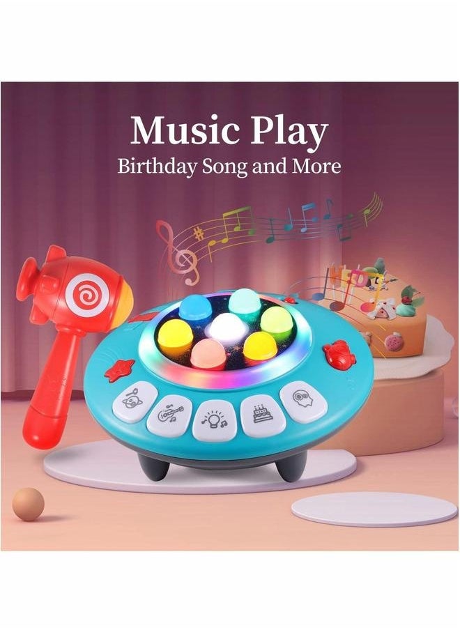 8-in-1 Musial Pounding Board Baby Boy Toys Light-Up UFO Spaceship Hammer Educational Game for Toddler Fun Birthday Gifts Kids