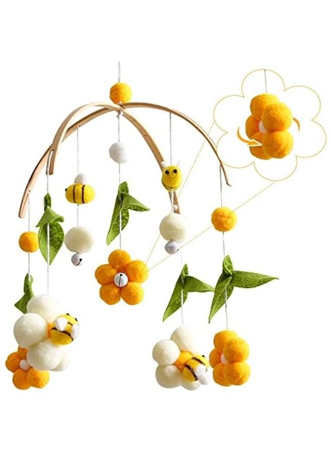 Baby Mobile for Crib Crib Nursery Mobile for Boys Girls Boho Bee Flower Nursery Decor Soothe Toy Baby Shower Set for Infant Bedroom Hanging Decoration Toy(Bee)