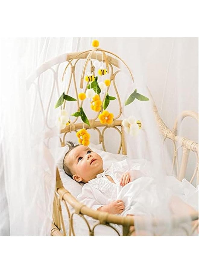 Baby Mobile for Crib Crib Nursery Mobile for Boys Girls Boho Bee Flower Nursery Decor Soothe Toy Baby Shower Set for Infant Bedroom Hanging Decoration Toy(Bee)