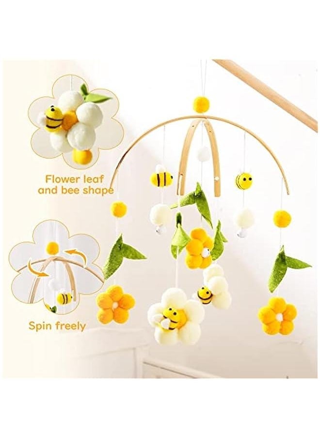 Baby Mobile for Crib Crib Nursery Mobile for Boys Girls Boho Bee Flower Nursery Decor Soothe Toy Baby Shower Set for Infant Bedroom Hanging Decoration Toy(Bee)