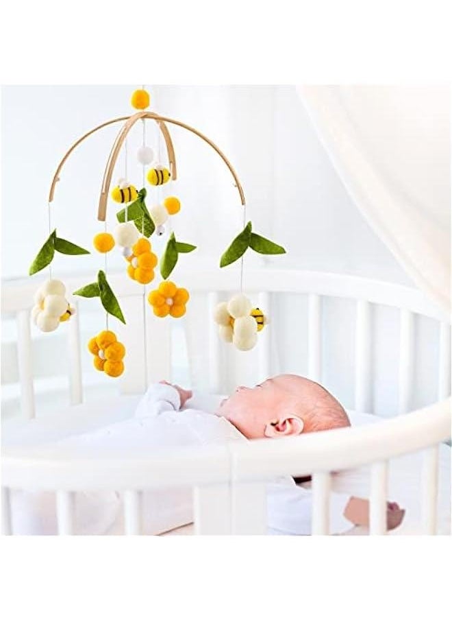 Baby Mobile for Crib Crib Nursery Mobile for Boys Girls Boho Bee Flower Nursery Decor Soothe Toy Baby Shower Set for Infant Bedroom Hanging Decoration Toy(Bee)