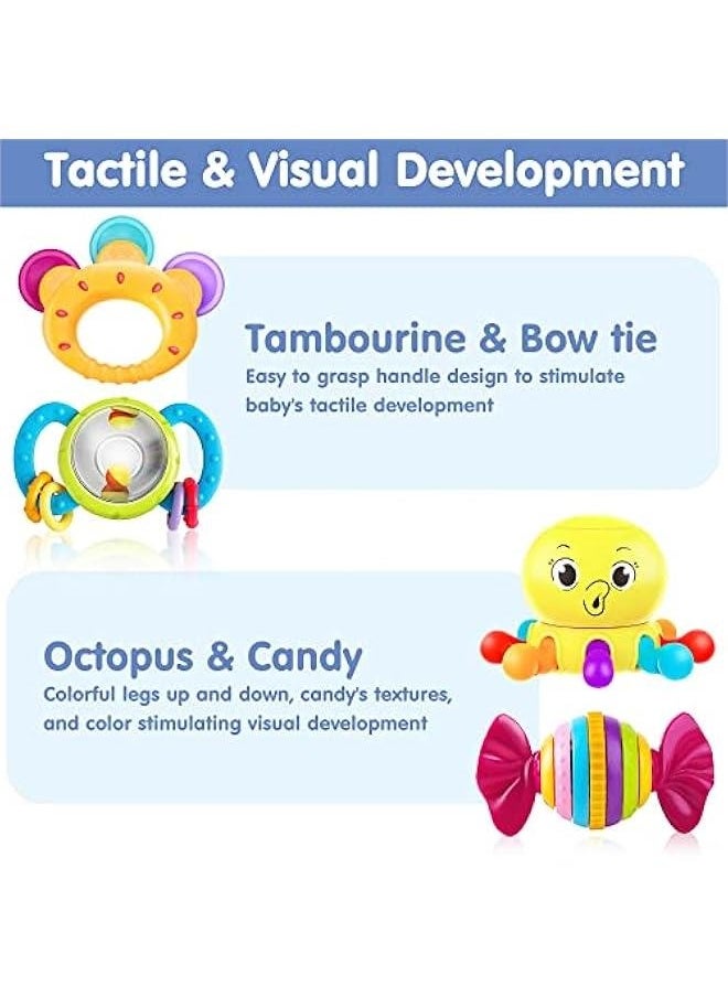 10pcs Baby Rattles Toys Set, Infant Grab Shake Rattle, Easy Hold Sensory Teether, Babies Development Learning Music Toy, Newborn Shower Birthday Gift 1 2 3 4 5 6 7 9 10 12 Month Boy Girl