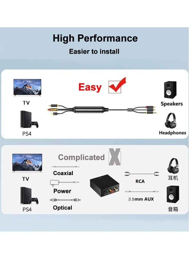 AV300 Digital to Analog Audio Conversion Cable, Digital SPDIF/Optical u0026 Coaxial to Analog L/R RCA u0026 3.5mm AUX Stereo Audio Cable for Xbox/ for PS4/ for PS5/ TV/ Home Stereo (3M)