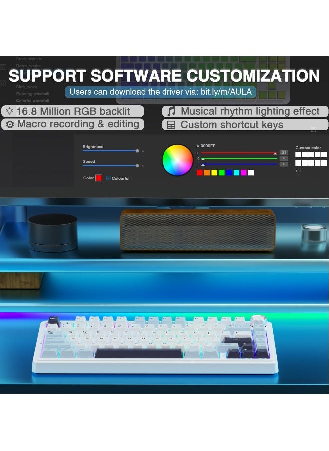 Wireless Mechanical Keyboard, F75 75% Gasket Hot Swappable Custom Keyboard, RGB Tri-Mode Connection Gasket Gaming Keyboard, with Knob, 2.4GHz/Type-C/Bluetooth Mechanical Keyboard