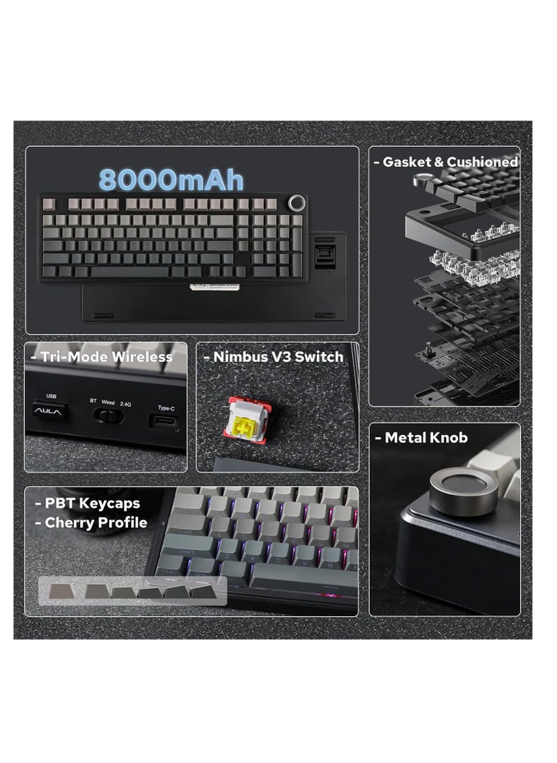 EPOMAKER X AULA F99 PRO Wireless Gaming Keyboard, Hot Swappable Custom Keyboard,  Mechanical Keyboar RGB Backlit Gaming Keyboard (Black Gradient)