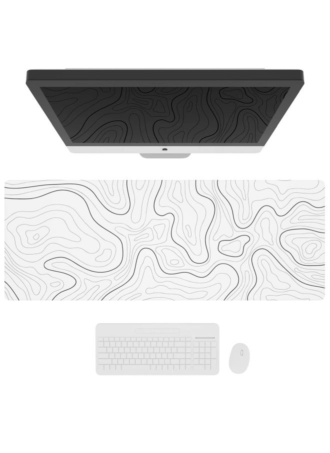 Large Gaming Mouse Pad with Stitched Edges, Minimalist Topographic Map Desk Mat, Extended 800 x 300 x 3mm XL Mousepad with Anti-Slip Base, Cool Desk Pad for Keyboard and Mouse, 31.5 x 11.8 in