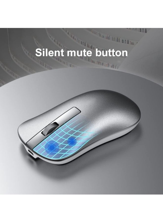 Wireless Silent Mouse,XM10 Aluminum Alloy Rechargeable Mute Gamer Mouse ​Slim Noiseless with USB Receiver for PC, Tablet, Laptop,Notebook Silver 2.4G