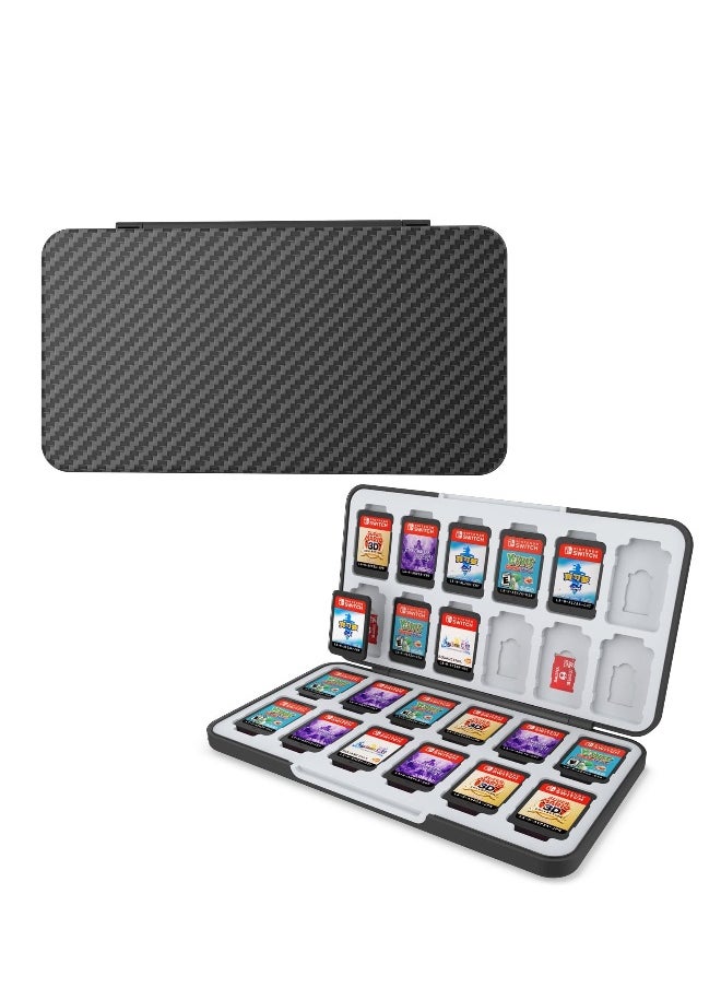 Game Card Case for Nintendo Switch OLED Game Card Micro SD Memory Cards with 24 Game Card Slots and 24 Micro SD Card Slots,Carbon Fibre Surface Shell Silicone Lining Portable Cartridge Storage Box