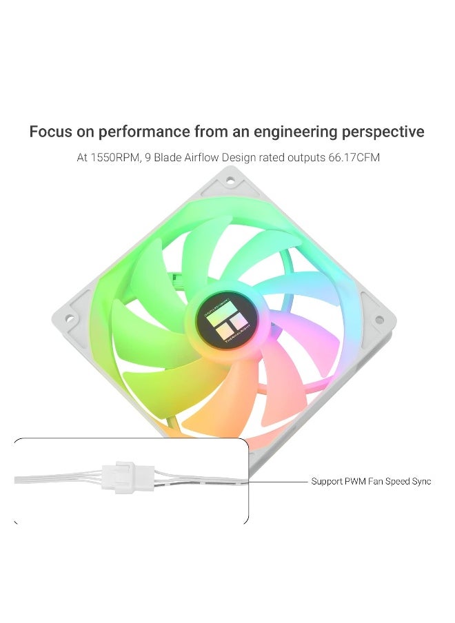 White ARGB CPU Fan for Computer Case or CPU, 120mm Silent Computer Cooling Fan 4pin PWM Computer Cooling Fan with S-FDB Bearing Included, up to 1500RPM Cooling Fan for Case u0026 CPU Cooler