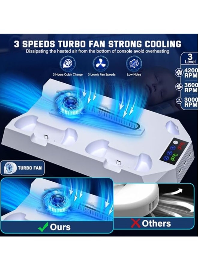 Slim PS5 Cooling Station with Charging Station for PlayStation 5 Slim and Standard Disc/Digital Game Consoles, PS5 Cooling Rack Accessories with Fan Cooler/3 Hubs