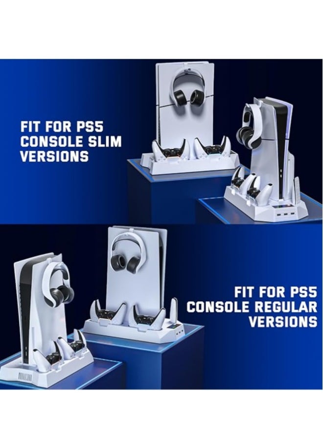 Slim PS5 Cooling Station with Charging Station for PlayStation 5 Slim and Standard Disc/Digital Game Consoles, PS5 Cooling Rack Accessories with Fan Cooler/3 Hubs