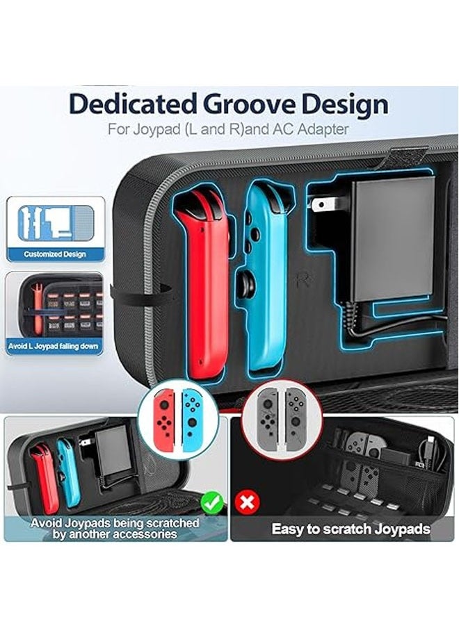 Switch OLED Carrying Case Compatible with Switch/OLED Models, Portable Switch Travel Case for Joy-Con and Adapter, Hard-shell Protective Switch Bag, 20 Games Playable, Gray