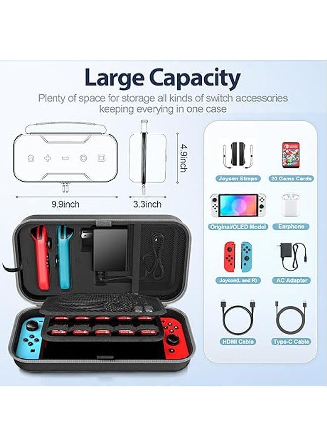 Switch OLED Carrying Case Compatible with Switch/OLED Models, Portable Switch Travel Case for Joy-Con and Adapter, Hard-shell Protective Switch Bag, 20 Games Playable, Gray