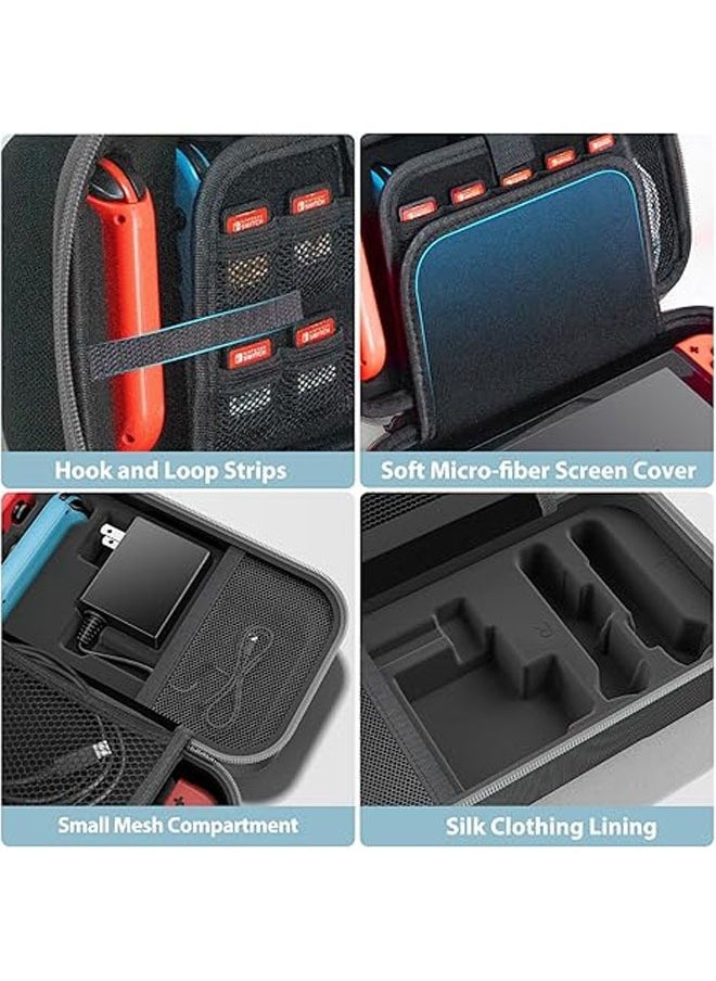 Switch OLED Carrying Case Compatible with Switch/OLED Models, Portable Switch Travel Case for Joy-Con and Adapter, Hard-shell Protective Switch Bag, 20 Games Playable, Gray