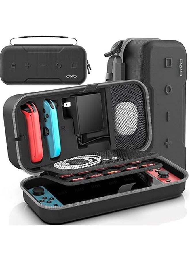 Switch OLED Carrying Case Compatible with Switch/OLED Models, Portable Switch Travel Case for Joy-Con and Adapter, Hard-shell Protective Switch Bag, 20 Games Playable, Gray