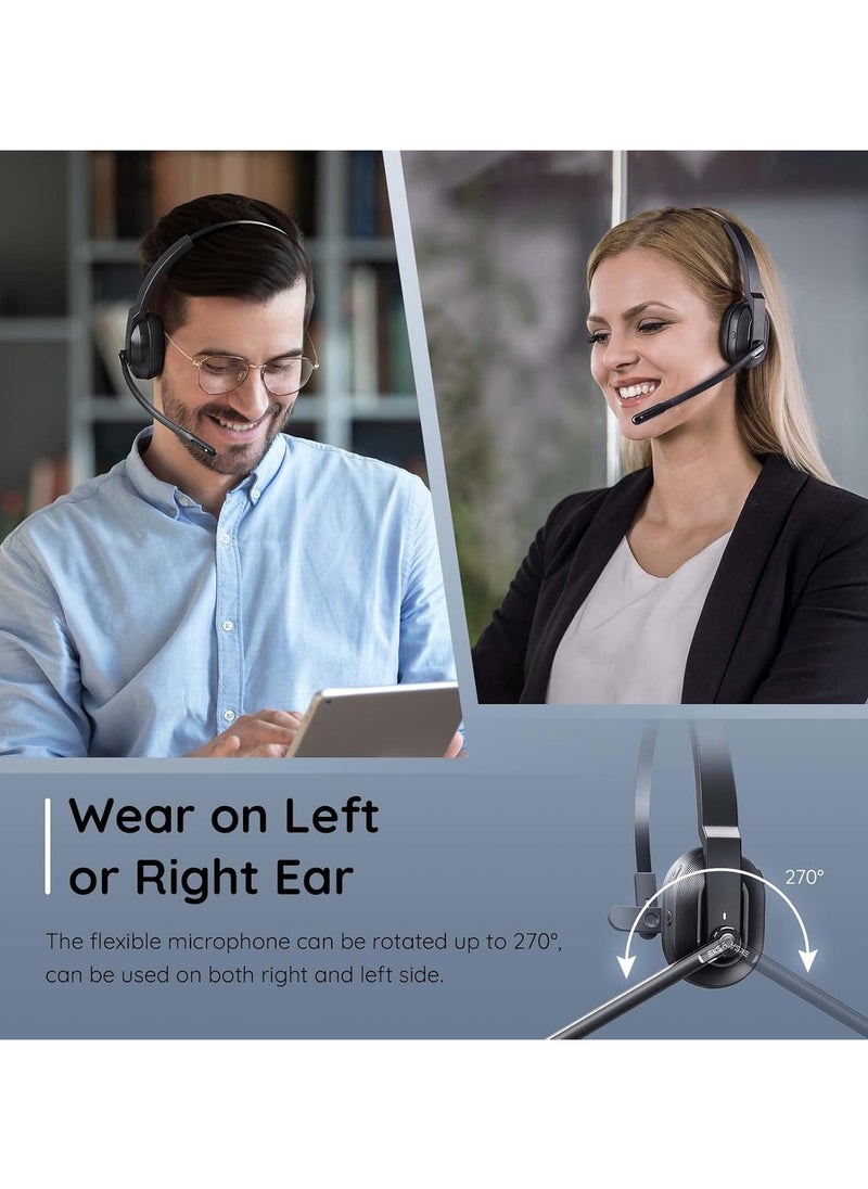 EKSA Bluetooth Headset, Wireless Headphones with AI-Powered Environmental Noise Cancelling Microphone (ENC) & Fast Charging Stand, Lightweight, 45Hrs On-Ear Headphone with USB Dongle for PC