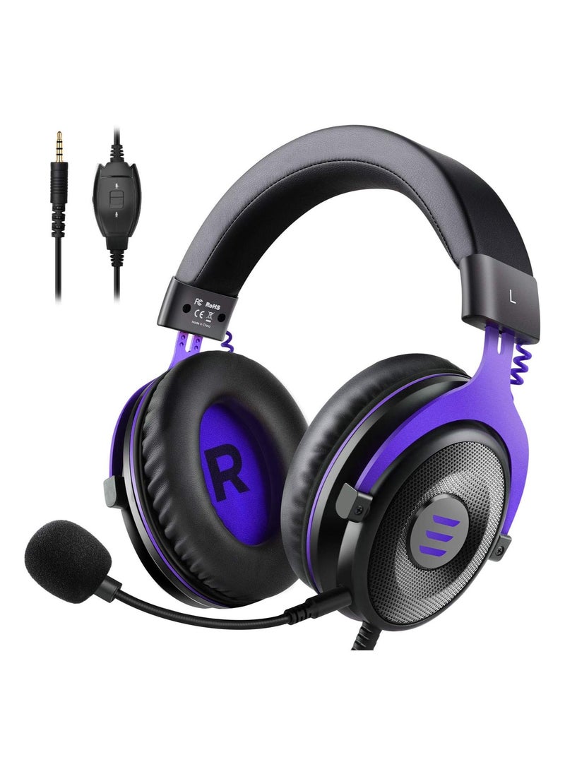 EKSA Gaming Headset, Wired PS4 Headset with Noise Canceling Mic, Over-Ear Gaming Headphones Compatible with Xbox One Controller, for PS4, PS5, PC, Laptop (E900-Red) (Purple-E900)