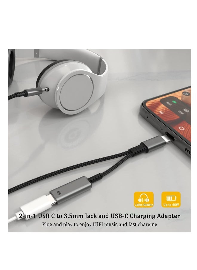 USB C to 3.5mm Aux Cord for Car with Charging 4FT, 2-in-1 USB-C to Headphone Audio Jack Adapter and Charger, Type C aux Cable dongle for Stereo, Speaker, Samsung Galaxy S23 S21 S22 A53 and More (4FT)