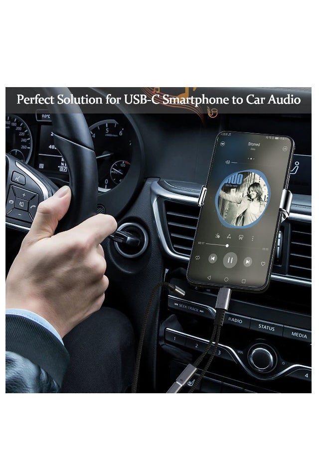 USB C to 3.5mm Aux Cord for Car with Charging 4FT, 2-in-1 USB-C to Headphone Audio Jack Adapter and Charger, Type C aux Cable dongle for Stereo, Speaker, Samsung Galaxy S23 S21 S22 A53 and More (4FT)