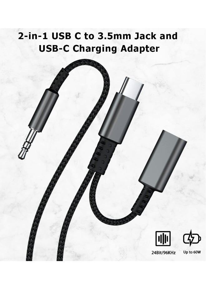 USB C to 3.5mm Aux Cord for Car with Charging 4FT, 2-in-1 USB-C to Headphone Audio Jack Adapter and Charger, Type C aux Cable dongle for Stereo, Speaker, Samsung Galaxy S23 S21 S22 A53 and More (4FT)