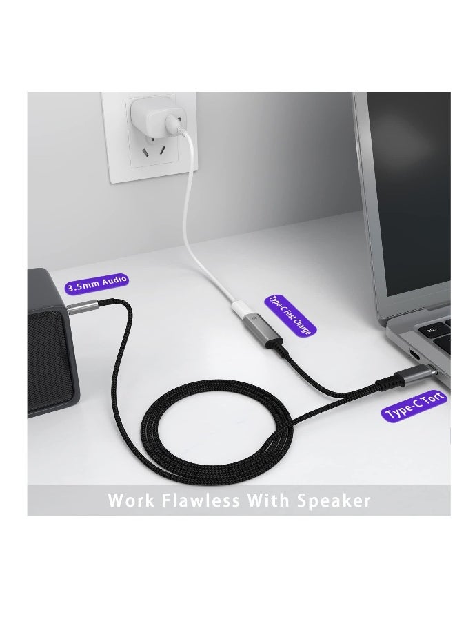 USB C to 3.5mm Aux Cord for Car with Charging 4FT, 2-in-1 USB-C to Headphone Audio Jack Adapter and Charger, Type C aux Cable dongle for Stereo, Speaker, Samsung Galaxy S23 S21 S22 A53 and More (4FT)