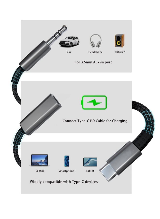 USB C to 3.5mm Aux Cord for Car with Charging 4FT, 2-in-1 USB-C to Headphone Audio Jack Adapter and Charger, Type C aux Cable dongle for Stereo, Speaker, Samsung Galaxy S23 S21 S22 A53 and More (4FT)