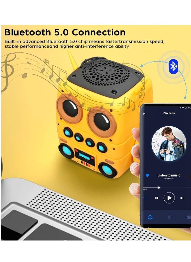 Cartoon Mini Bluetooth Speaker, Small Bluetooth 5.0 Speaker IP65 Wireless Bluetooth Mini Speaker Cute Robot Portable Wireless Speaker Miniature Wireless Robot Speaker for Home Camping Beach Outdoor