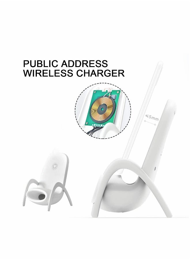Wireless Charger,Portable Mini Chair Wireless Charger Supply for All Phones,Multipurpose Phone Stand with Musical Speaker Function,USB Cable Power Bank-White