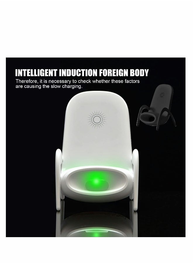 Wireless Charger,Portable Mini Chair Wireless Charger Supply for All Phones,Multipurpose Phone Stand with Musical Speaker Function,USB Cable Power Bank-White