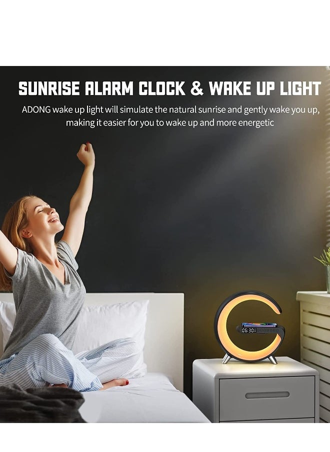 Multifunctional RGB Night Light and Charging Station Smart Desk Lamp Bluetooth Speaker Wireless Phone Charger Colourful Light  For Bedroom Alarm Clock Computer Table  White