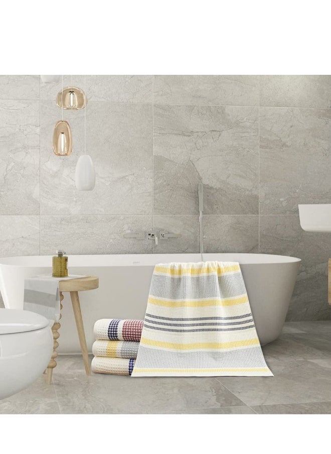 Striped Towel Set,Cotton Quick Drying Yellow Grey Black Striped 1 Bath Towels 1 Hand Towels 1 Washcloths for Face Body Light Weight Ultra Soft and Absorbent for Home or Travel