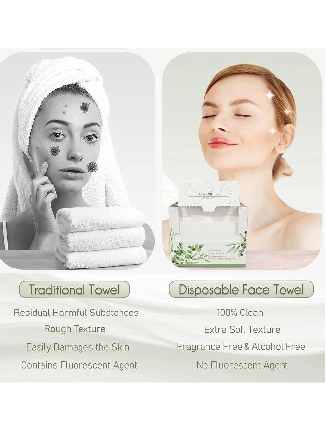 Disposable Face Towel Biodegradable Large Dry Wipes Extra Thick Soft Clean Facial Towels for Sensitive Skin Cleansing Nursing Travel Disposable Makeup Remover Wipes10×12 Inches 60 Count Box