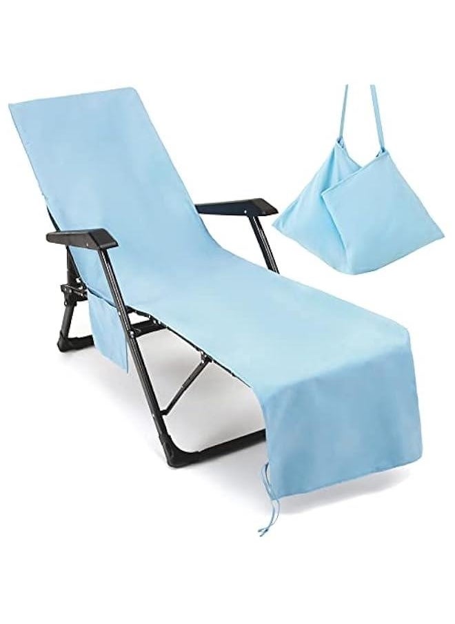 Chaise Lounge Pool Chair Cover Beach Towel Fitted Elastic Pocket Won't Slide (Sky Blue)