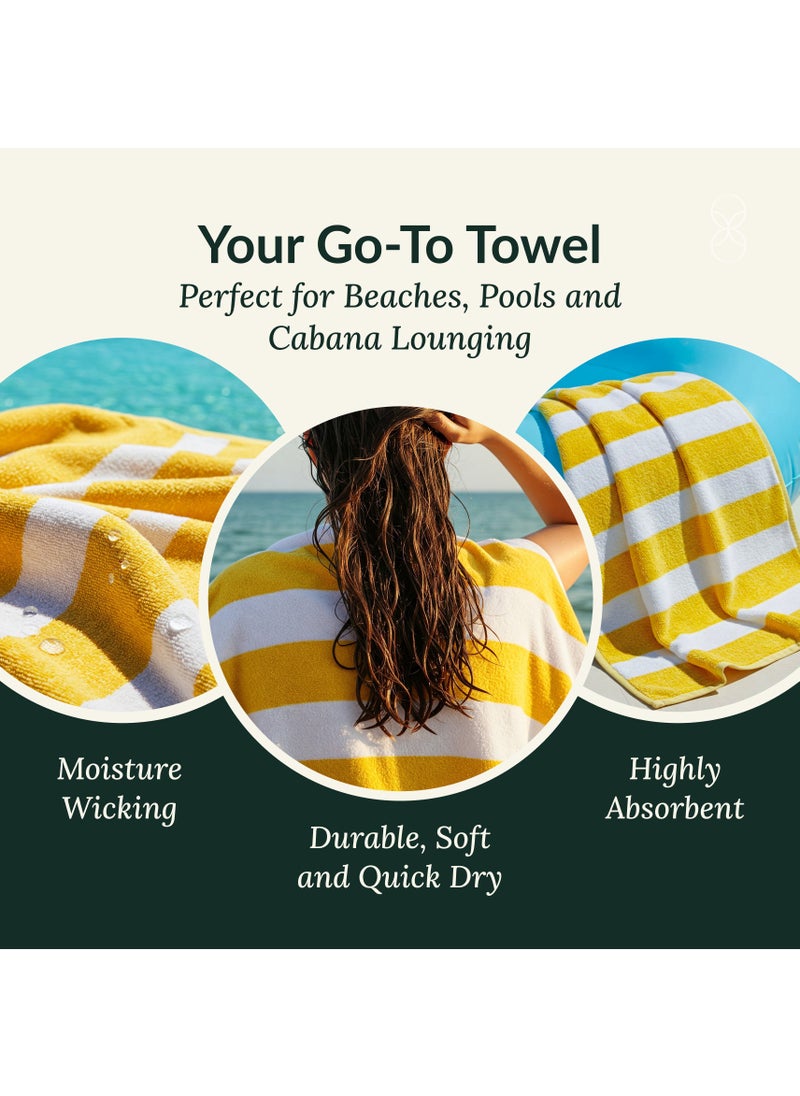 Cabana Stripe Beach Towel Set Pack of 2, Oversized Soft Cotton Towel, Perfect for Beach ,30x60, Yellow