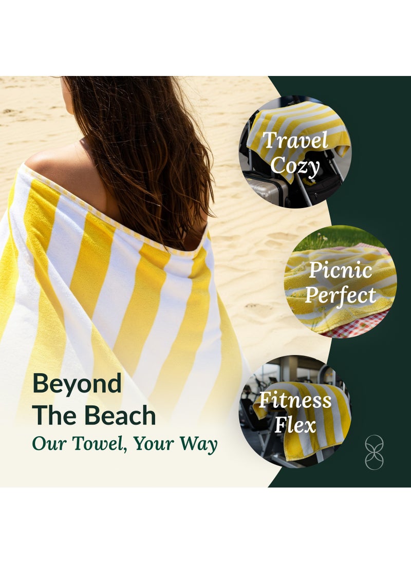 Cabana Stripe Beach Towel Set Pack of 2, Oversized Soft Cotton Towel, Perfect for Beach ,30x60, Yellow