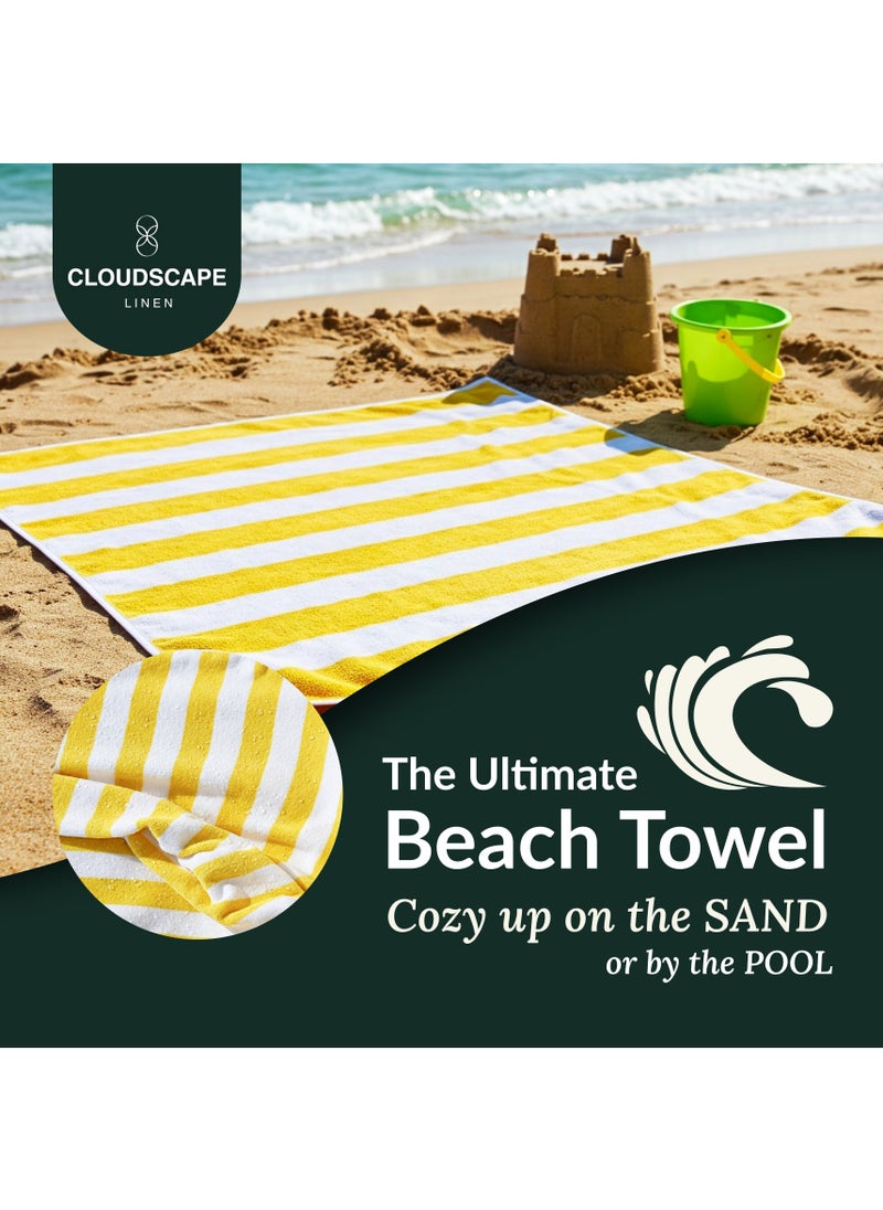 Cabana Stripe Beach Towel Set Pack of 2, Oversized Soft Cotton Towel, Perfect for Beach ,30x60, Yellow