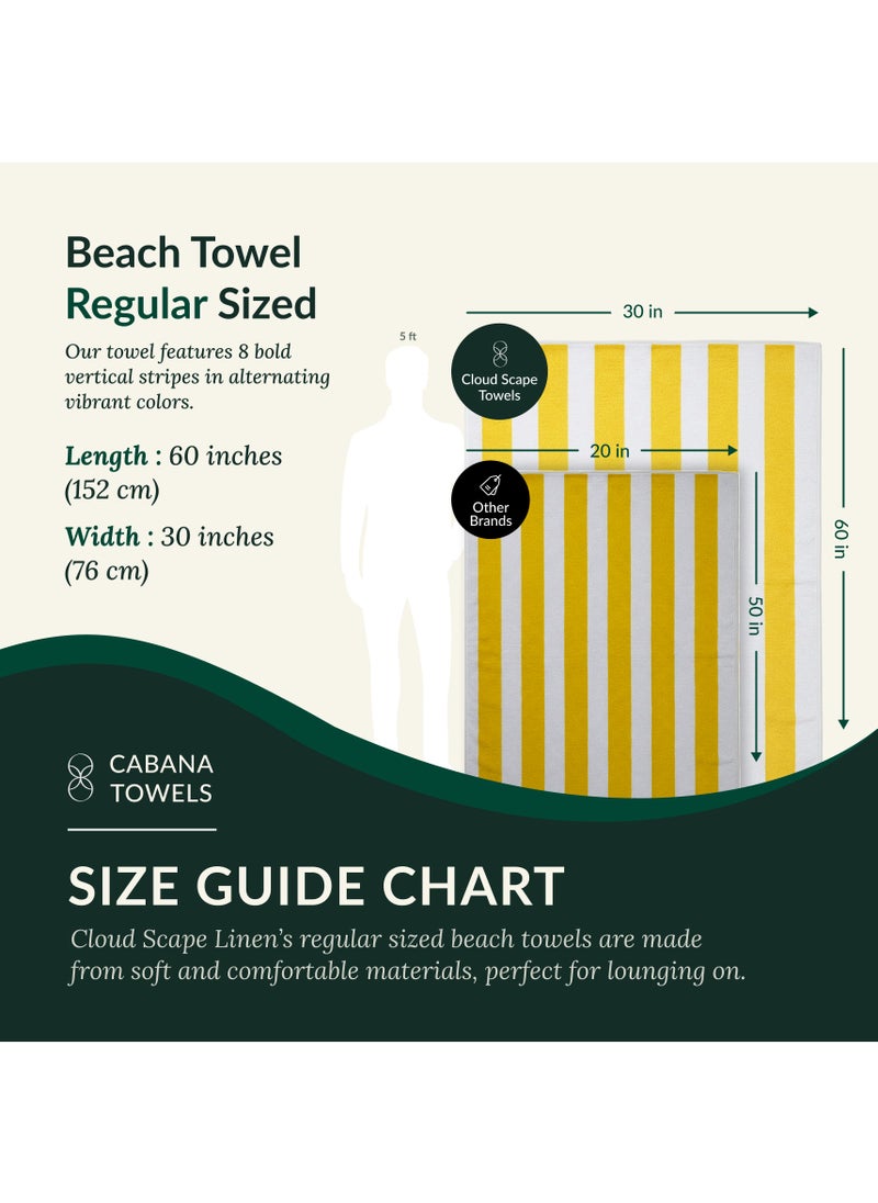 Cabana Stripe Beach Towel Set Pack of 2, Oversized Soft Cotton Towel, Perfect for Beach ,30x60, Yellow
