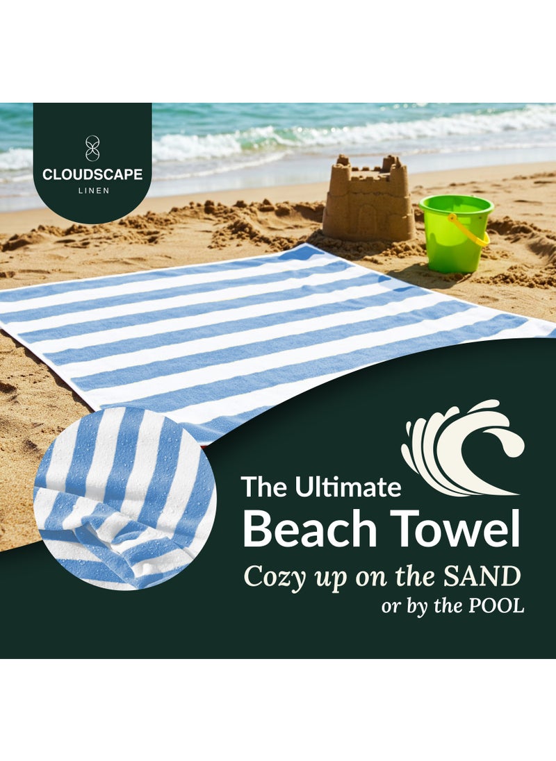 Cabana Stripe Beach Towel Set Pack of 2, Oversized Soft Cotton Towel, Perfect for Beach ,30x60, Light Blue
