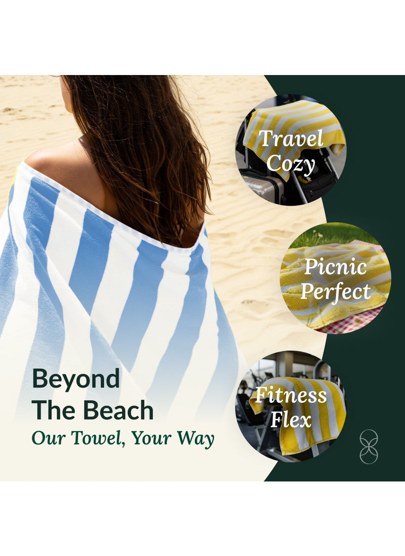 Cabana Stripe Beach Towel Set Pack of 2, Oversized Soft Cotton Towel, Perfect for Beach ,30x60, Light Blue