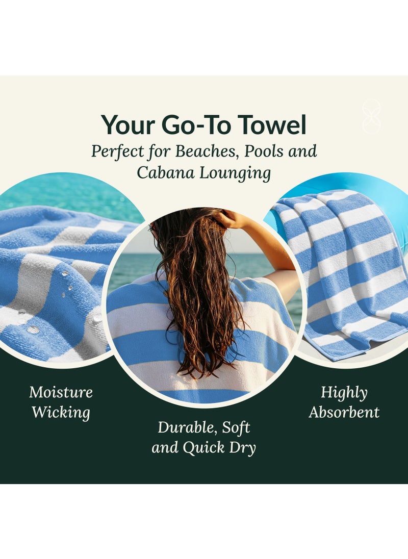 Cabana Stripe Beach Towel Set Pack of 2, Oversized Soft Cotton Towel, Perfect for Beach ,30x60, Light Blue