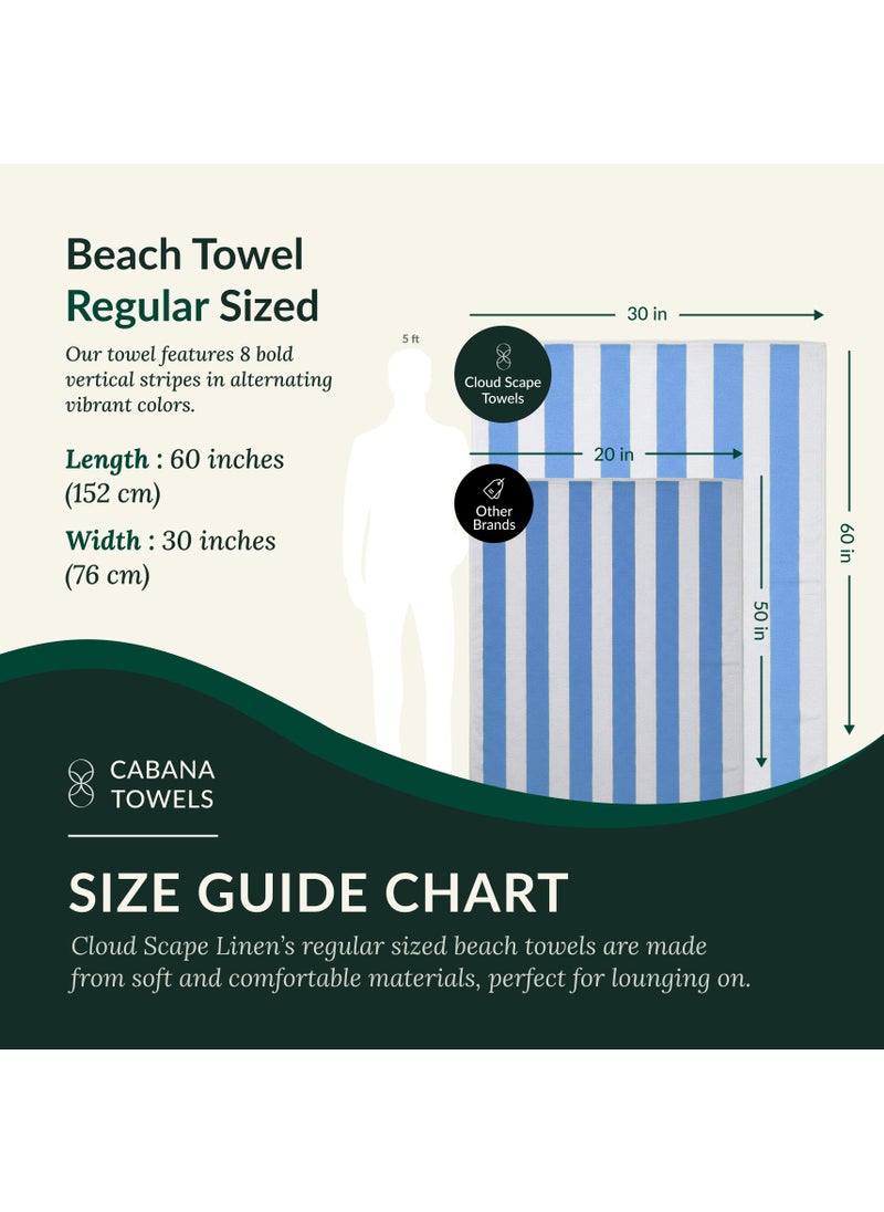 Cabana Stripe Beach Towel Set Pack of 2, Oversized Soft Cotton Towel, Perfect for Beach ,30x60, Light Blue