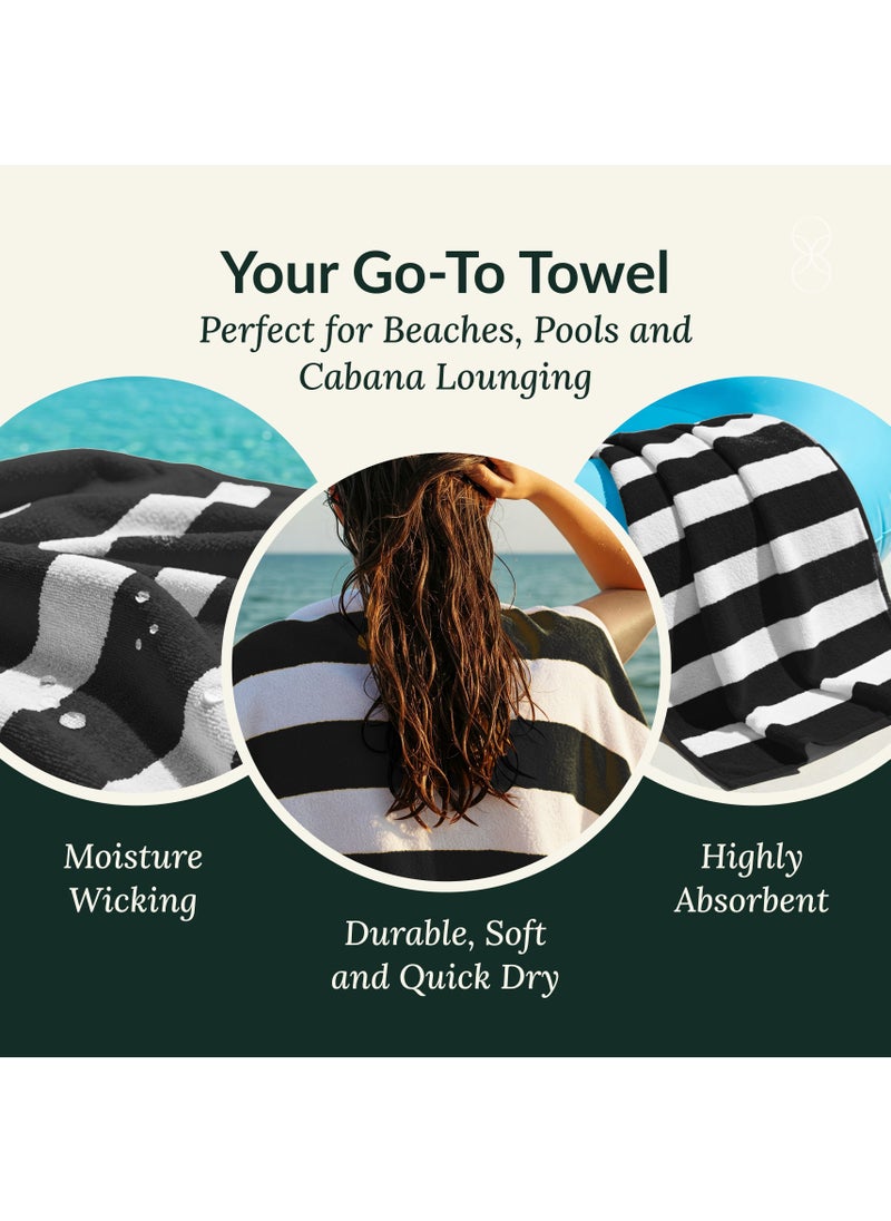 Cabana Stripe Beach Towel Set Pack of 2, Oversized Soft Cotton Towel, Perfect for Beach ,30x60, Grey