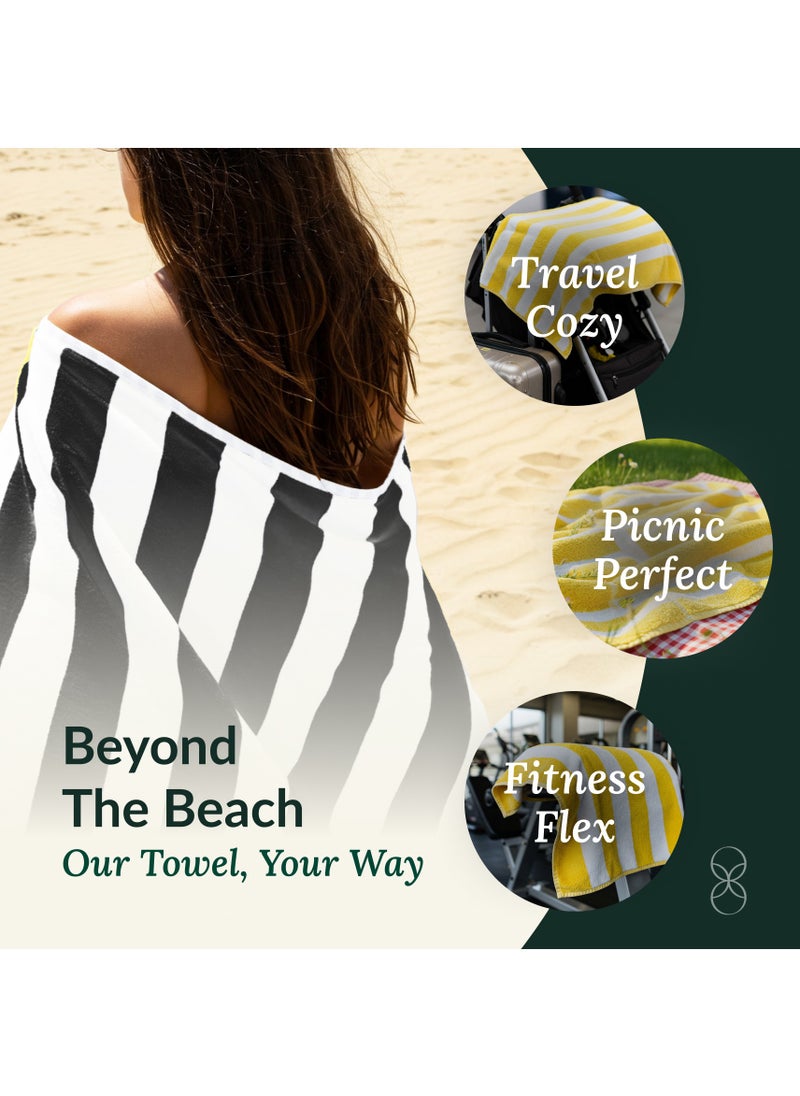 Cabana Stripe Beach Towel Set Pack of 2, Oversized Soft Cotton Towel, Perfect for Beach ,30x60, Grey