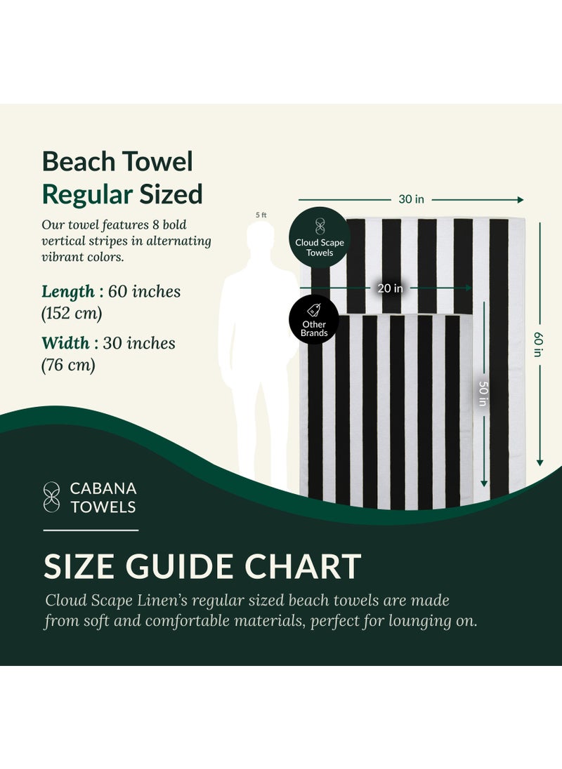 Cabana Stripe Beach Towel Set Pack of 2, Oversized Soft Cotton Towel, Perfect for Beach ,30x60, Grey