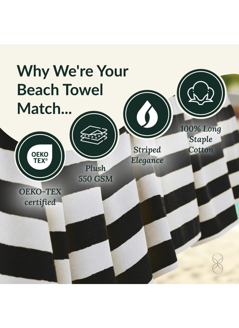 Cabana Stripe Beach Towel Set Pack of 2, Oversized Soft Cotton Towel, Perfect for Beach ,30x60, Grey