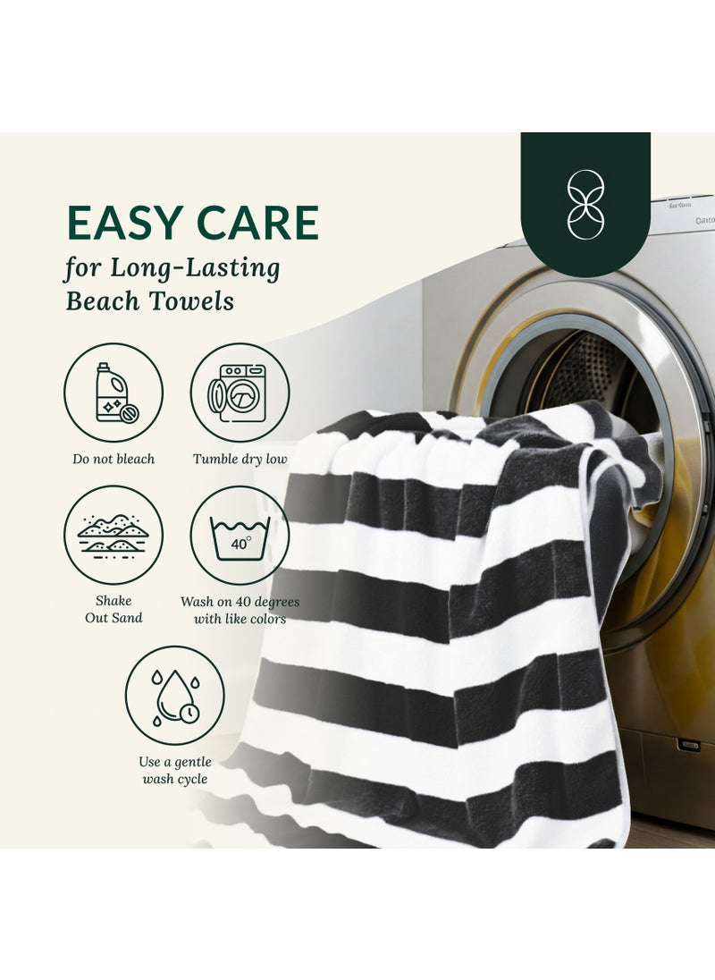 Cabana Stripe Beach Towel Set Pack of 2, Oversized Soft Cotton Towel, Perfect for Beach ,30x60, Grey