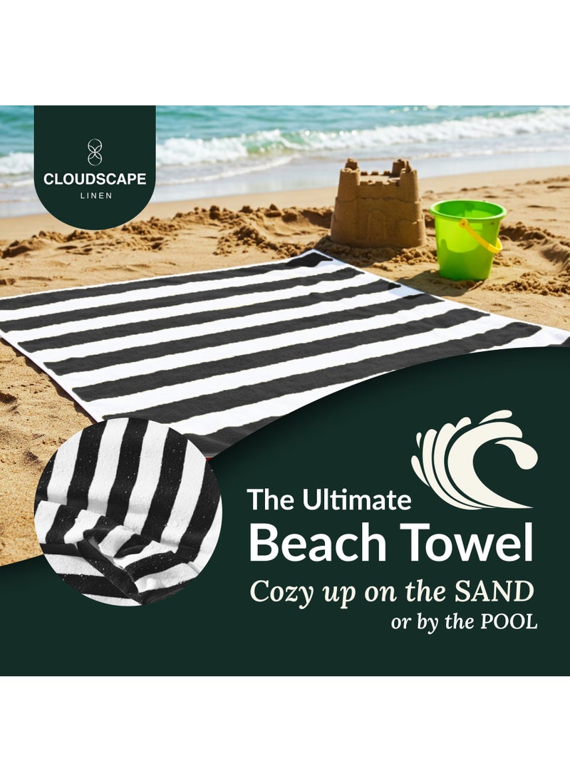 Cabana Stripe Beach Towel Set Pack of 2, Oversized Soft Cotton Towel, Perfect for Beach ,30x60, Grey