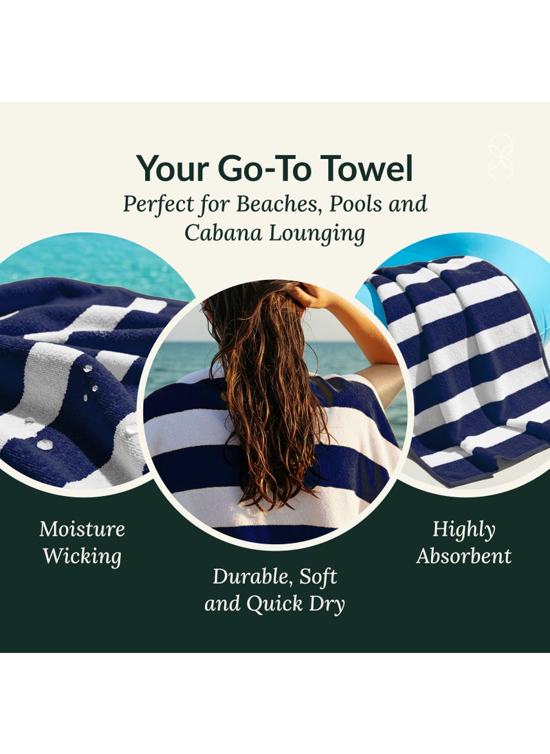 Cabana Stripe Beach Towel Set Pack of 2, Oversized Soft Cotton Towel, Perfect for Beach ,30x60, Blue