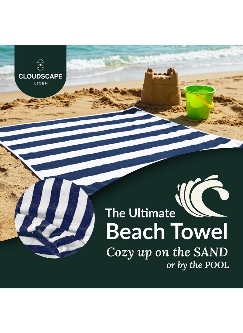Cabana Stripe Beach Towel Set Pack of 2, Oversized Soft Cotton Towel, Perfect for Beach ,30x60, Blue