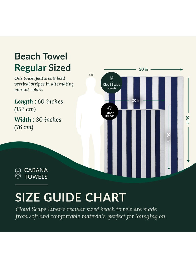Cabana Stripe Beach Towel Set Pack of 2, Oversized Soft Cotton Towel, Perfect for Beach ,30x60, Blue
